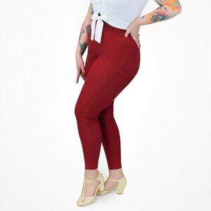 Pin Up Pants, Burgundy Pin Up High Waist Cigarette Pants